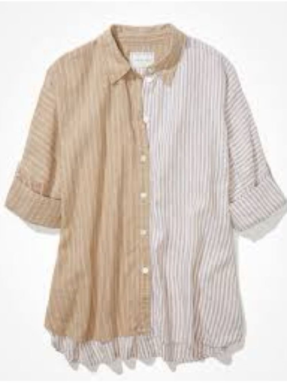 AE Button-Up Beach Shirt in Beige and Cream